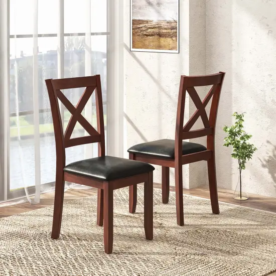 Costway Wooden Dining Chairs Set of 2 Kitchen Side Chair with Padded Seat Rubber Wood Legs {2}