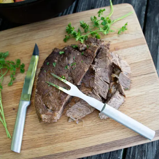 Rada Long Tined Carving Fork, Stainless Steel Utensil, Long Tines and Piercing Tips Hold, Turn, Transfer, and Serve Meat {5}