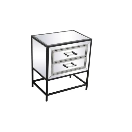 21 inch mirrored two drawers end table in black {6}