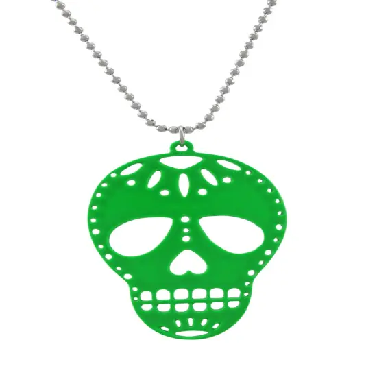 Green Enamel Sugar Skull Necklace DOD {1}