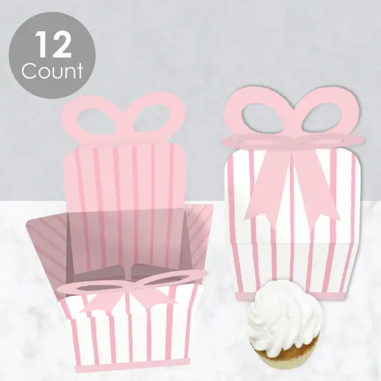 Big Dot of Happiness Pink Stripes - Square Favor Gift Boxes - Simple Party Bow Boxes - Set of 12 {4}
