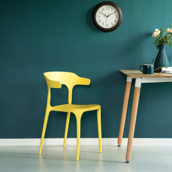 Modern Plastic Outdoor Dining Chair with Open U Shaped Back Single Yellow {6}