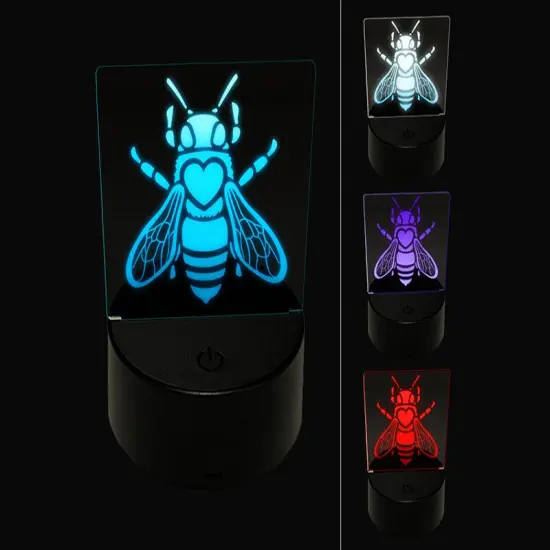 Honey Bee with Heart on Back 3D Illusion LED Night Light Sign Nightstand Desk Lamp {1}