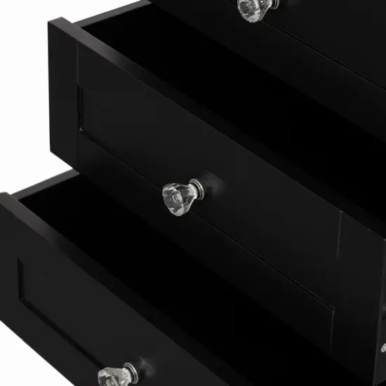 Tall Freestanding Storage Organizer Linen Tower, Vanity Closet, Bathroom Cabinet with 2 Open shelves, 3 Drawers, and a Closet Black {6}