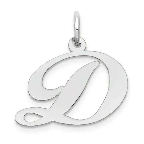 14K White Gold Medium Fancy Script Initial D Charm Jewerly 20mm x 19mm {1}