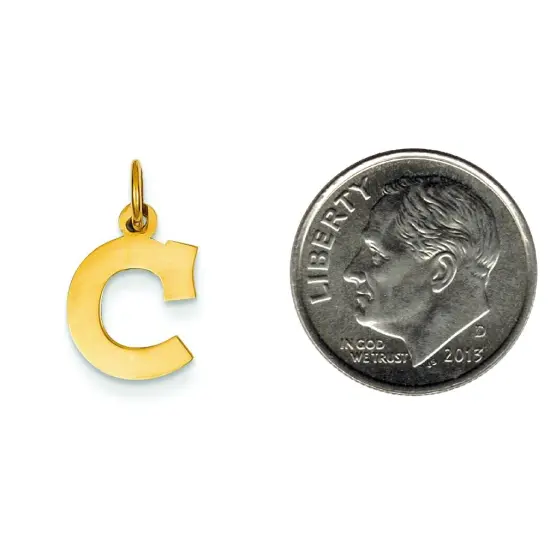 14K Yellow Gold Small Block Intial Letter C Charm Jewerly 18mm x 10mm {2}