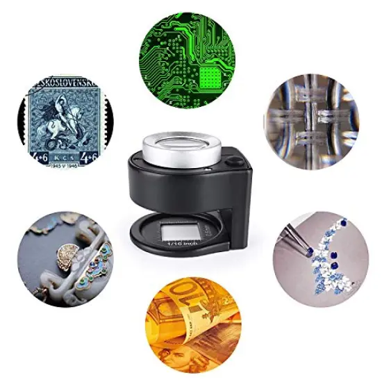 30X Loupe Magnifier with 6 Light,Desktop Portable Metal Magnifier Folding Scale Sewing Magnifing Glass for Textile Optical Jewelry Tool Coins Currency (Black) {3}