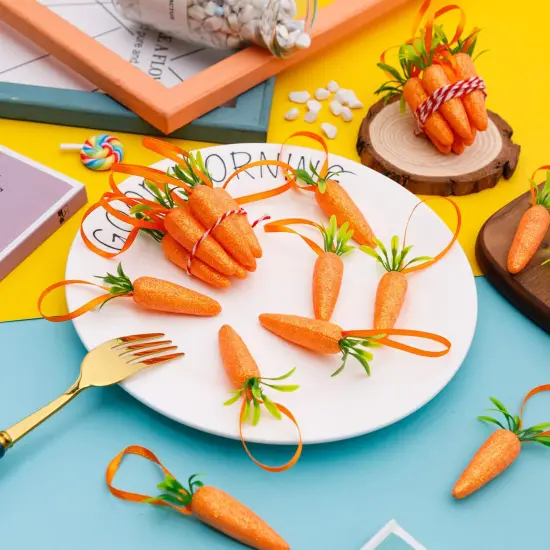 Easter Carrot Hanging Ornaments - 12Pcs Premium Foam Glitter Artificial Carrots for Easter Decoration {6}