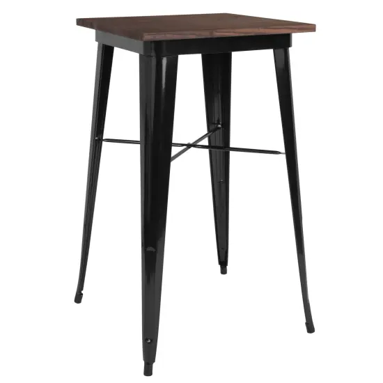 Merrick Lane Modern 23.5" Square Metal Table with Rustic Wood Top for Indoor Use Black {2}