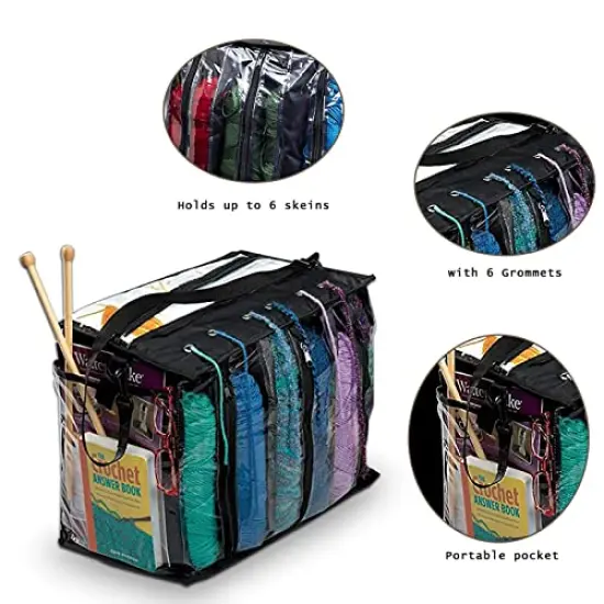 Knitting Organizer Portable Knitting Yarn Storage Bag With Multiple Pockets, Individual Compartments, Carrying Shoulder Strap - Clear Plastic Tote Bag For Needles, Crochets & Threads {1}