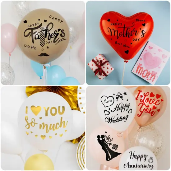 Wrapables Bobo Balloon Stickers, DIY Balloon Decoration Decals for Birthday Parties, Wedding Anniversaries, Celebrations (Set of 10), Love & Celebration {4}