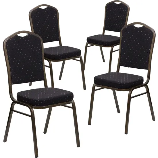 Emma and Oliver 4 Pack Crown Back Stacking Banquet Chair BlackFab/GoldVein {1}