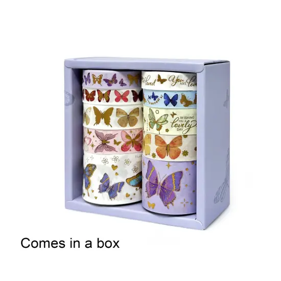 Wrapables Decorative Gold Foil Washi Tape Box Set for Arts & Crafts, Scrapbooking, Stationery, Diary (10 Rolls) Butterflies {5}