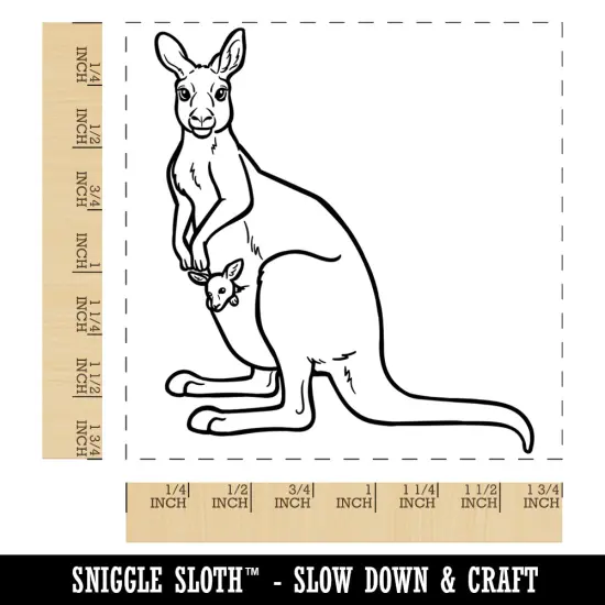 Kangaroo with Joey in Pouch Square Rubber Stamp for Stamping Crafting {1}