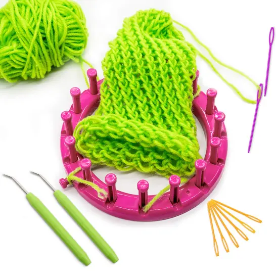 9 Pieces Knitting Loom Hook Crochet Needle Hook with Convenient Rubber Handles and Large Eye Plastic Sewing Needles for Knifty Knitting Knitter Crafts {6}