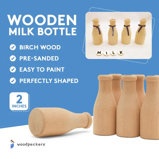 Wooden Milk Bottle 2 inch, for Miniatures, Scale Models, Toy Train| Woodpeckers {5}