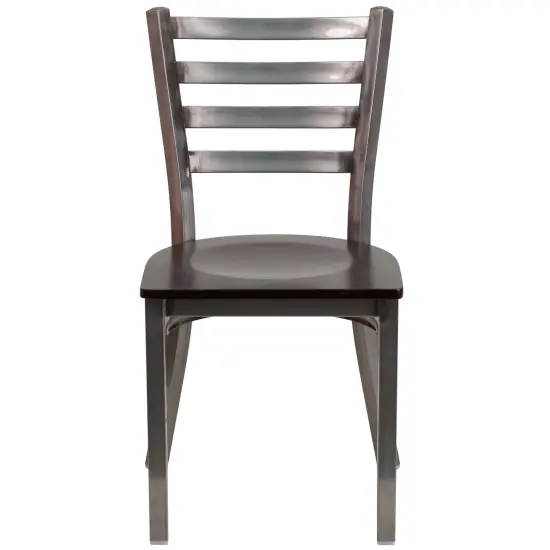 Emma and Oliver Clear Coated Ladder Back Metal Restaurant Dining Chair Walnut/ClearCoated {3}