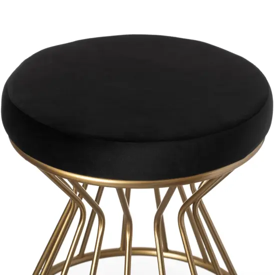 Modern Round Velvet Stool with Bent Gold Metal Base Standard Ottoman Gray {11}