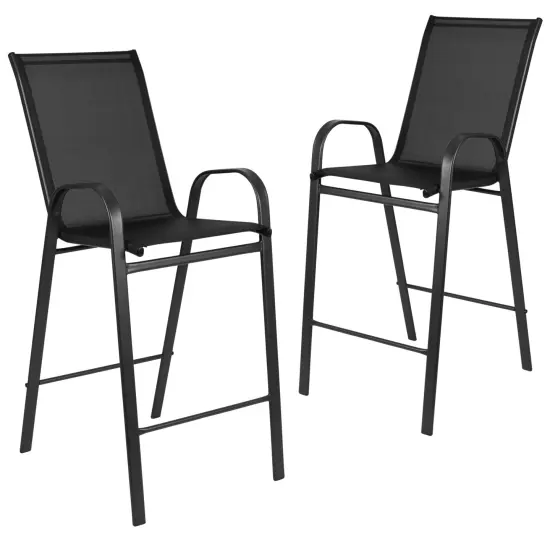 Merrick Lane Set of 2 Manado Series Metal Bar Height Patio Chairs with Flex Comfort Material Navy {6}