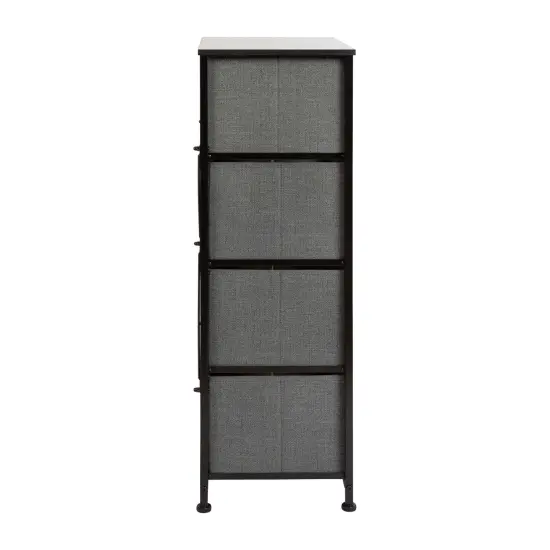 Emma and Oliver 4 Drawer Vertical Storage Dresser with Wood Top & Fabric Pull Drawers Black/Gray {5}