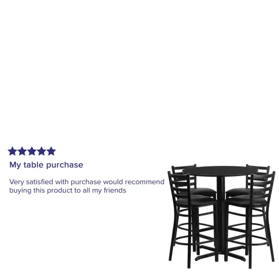 Emma and Oliver 30" Round Laminate Table Set with X-Base and 4 Ladder Back Stools BlackTop/BlackVinyl {3}