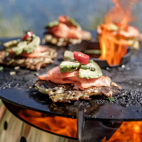 Petromax Atago Griddle Plate, for Outdoor Atago Camp Grill, Plancha Round Steel Disc with Handles and Rack, Temperature Zones {7}