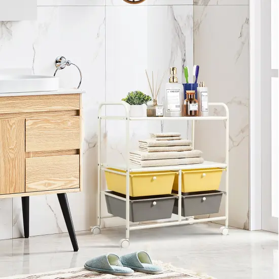 Costway Rolling Storage Cart w/4 Drawers 2 Shelves Metal Rack Shelf Utility Organizer {8}