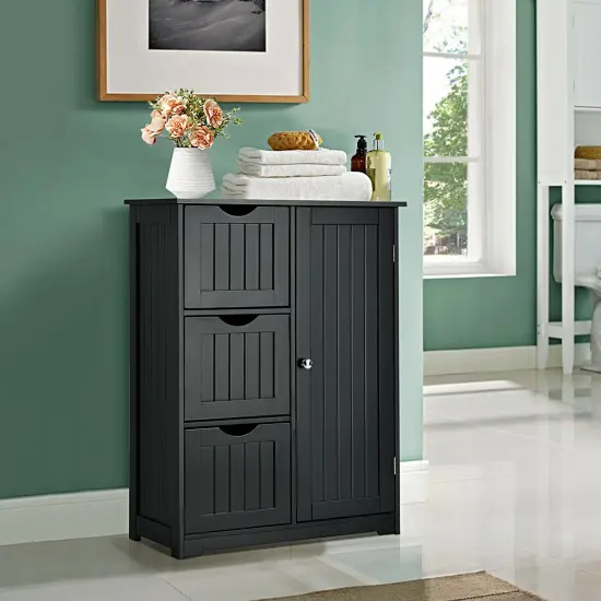 MDF Bathroom Floor Cabinet with Drawers and Adjustable Shelf Black {2}