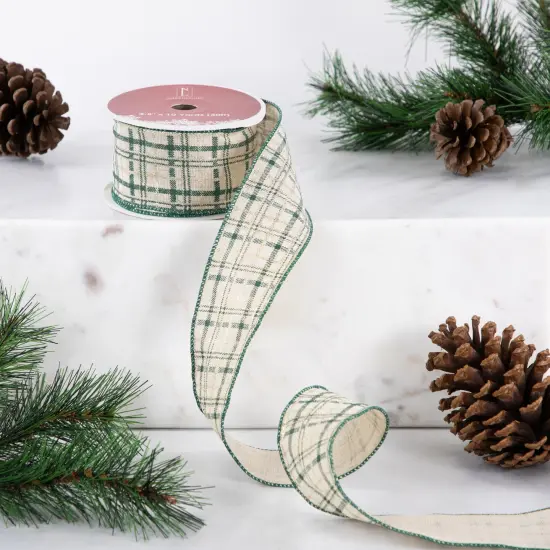 Northlight Green and Beige Plaid Wired Craft Christmas Ribbon 2.5" x 10 Yards {3}