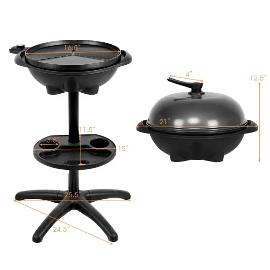 Aluminum Electric Grill with Hood, Non-Stick Plate and Condiment Tray Black {5}