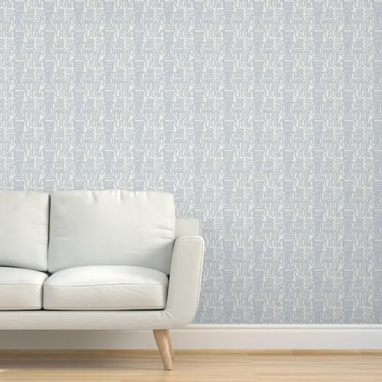 Pre-Pasted Wallpaper 2FT Wide Soft Blue Squiggle Abstract Modern Design Small Scale Watercolor Paint Custom Pre-pasted Wallpaper by Spoonflower {5}