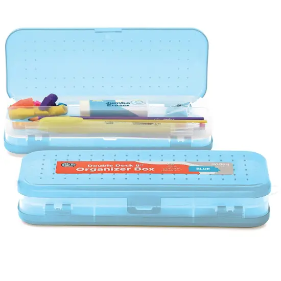 Enday 8" Bright Color Double Desk Organizer Box Blue {1}