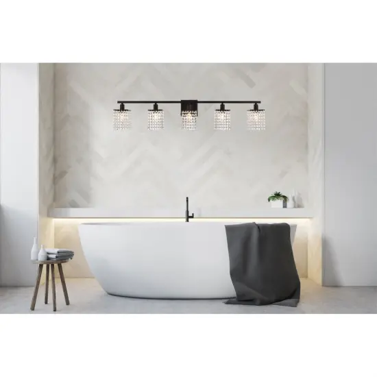 Phineas 5 lights bath sconce in black with clear crystals {2}