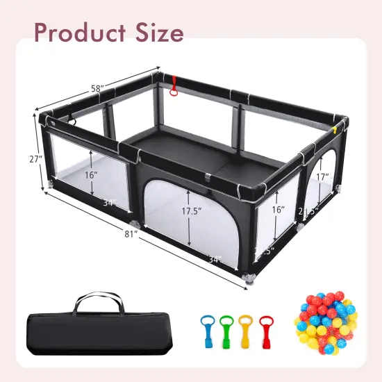 Portable Extra-Large Safety Baby Fence with Ocean Balls and Rings Black {5}