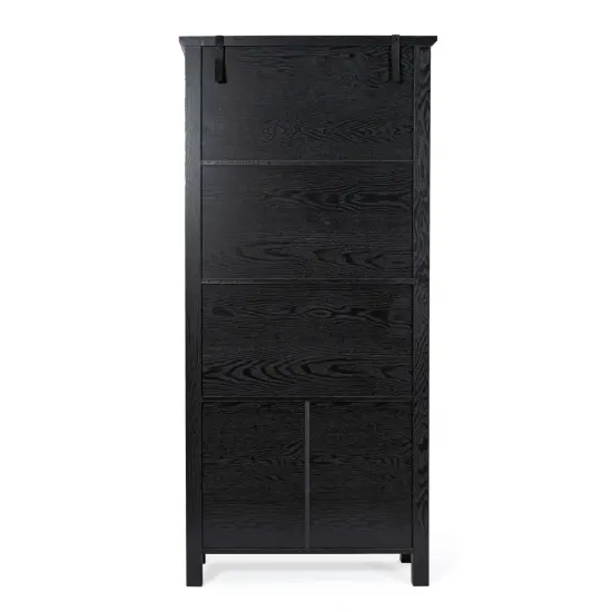 Merrick Lane Omaha Modern Farmhouse Storage Cabinet Bookcase, Glass Doors and Open Shelves Black {4}