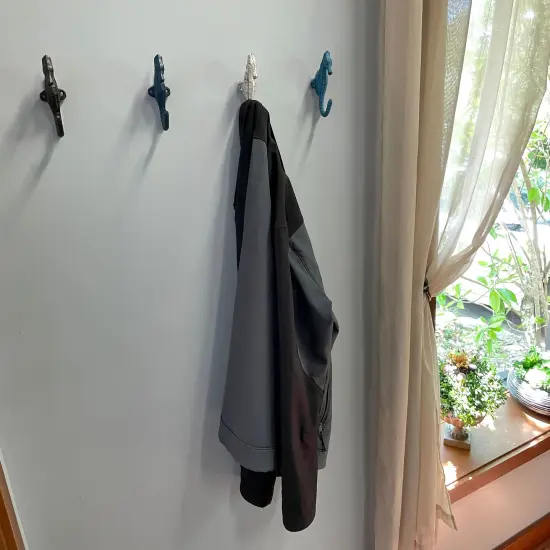 Set of 4 Cast Iron Seahorse Decorative Wall Hooks {2}