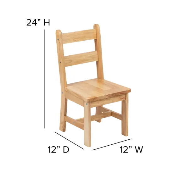 Emma and Oliver Kids 3 Piece Solid Hardwood Table and Chair Set for Playroom, Kitchen Natural {5}