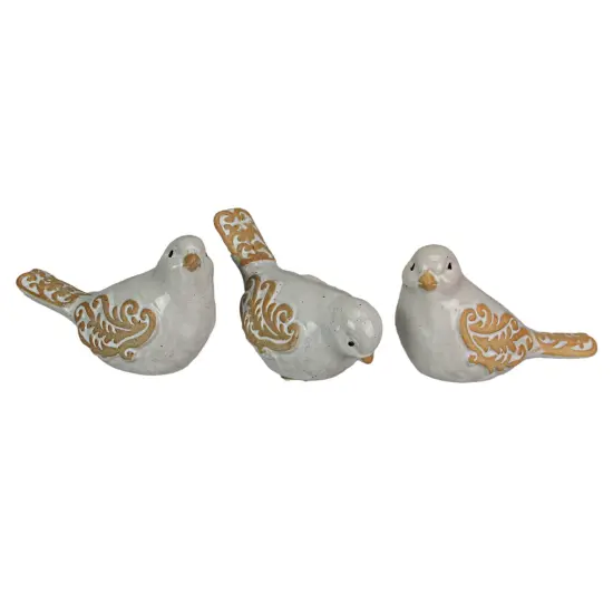 5 Inch Ceramic Bird Figurine Farmhouse Art Home Decor Shelf Sculpture Set of 3 {1}