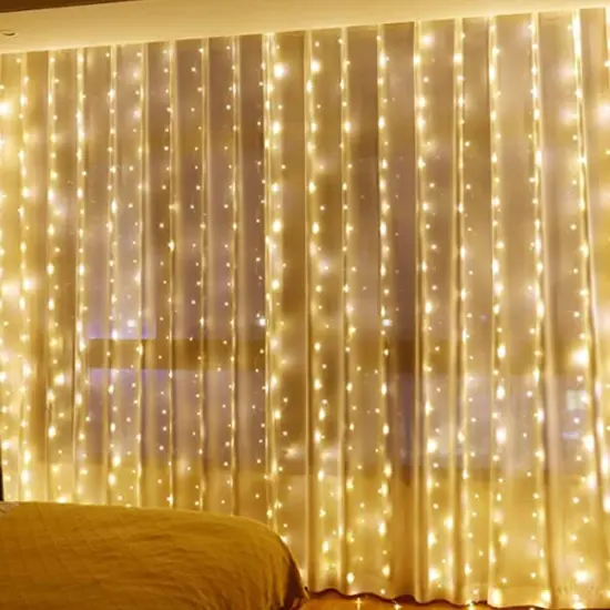 Perfect Holiday 96 LED Curtain String Light Battery Operated - Warm White {2}