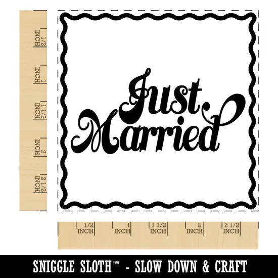 Just Married Elegant Text Square Rubber Stamp for Stamping Crafting {1}
