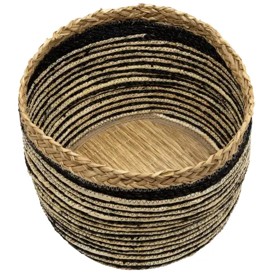 Northlight Set of 3 Tan and Black Striped Seagrass Storage Baskets with Braided Trim 17" Brown {4}
