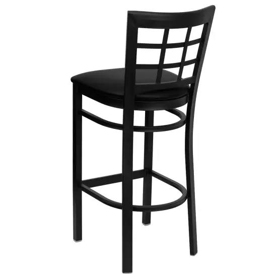 Emma and Oliver 2 Pack Window Back Metal Restaurant Barstool BlackVYL/BlackMetal {3}