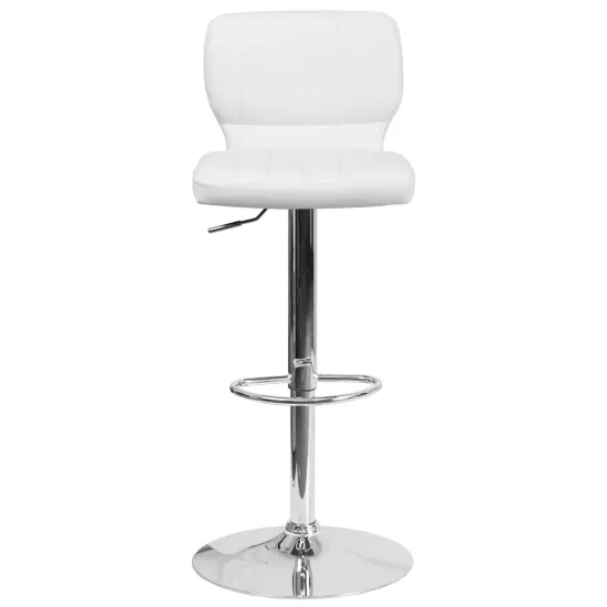 Emma and Oliver Vertical Stitch Back Swivel Adjustable Height Barstool White Vinyl {3}