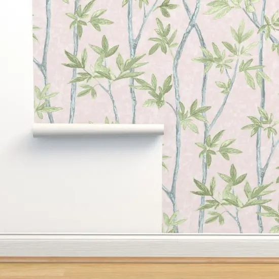 Peel & Stick Wallpaper 2FT Wide Chinoiserie Blush And Green Large Scale Pastel Forest Custom Removable Wallpaper by Spoonflower {2}