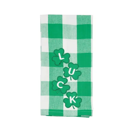 St. Patrick's Day Four Clover "Luck" Plaid Check Cotton Kitchen Dishtowel {3}