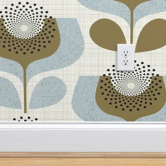 Peel & Stick Wallpaper 2FT Wide Neutral Botanical Geometric Flowers 70S Inspired Shapes Custom Removable Wallpaper by Spoonflower {4}