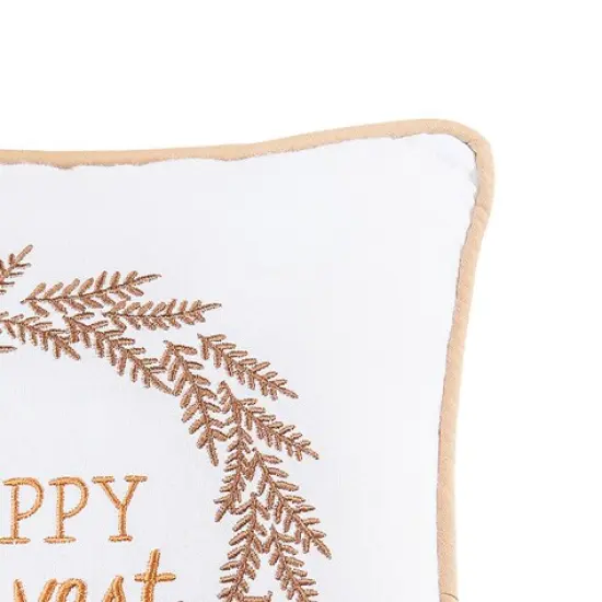 Happy Harvest Embroidered Fall Small/Petite Accent Pillow, 10" x 10" {3}
