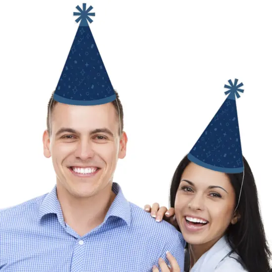 Big Dot of Happiness Navy Confetti Stars - Cone Happy Birthday Party Hats for Kids and Adults - Set of 8 (Standard Size) {3}