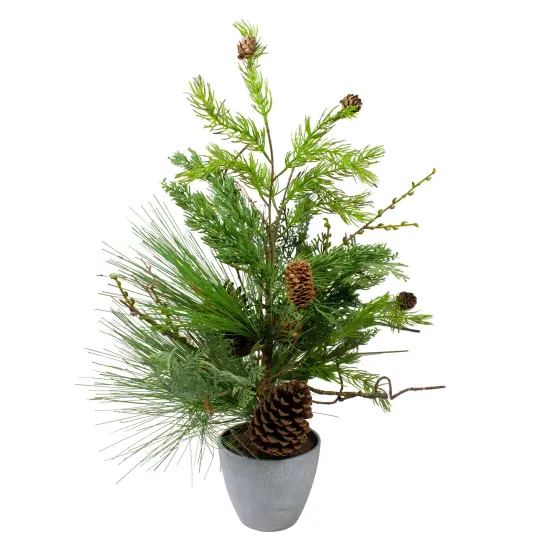 Northlight Real Touch&trade;️ Potted Mixed Pine and Cedar Artificial Christmas Tree - 24" - Unlit Green {1}