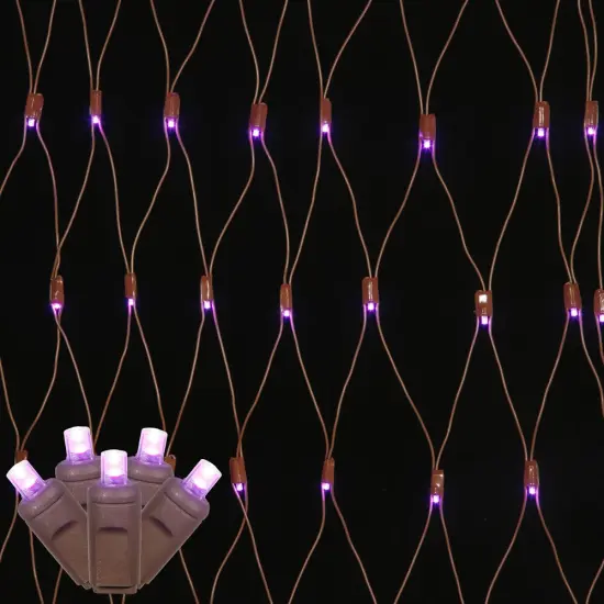 150 Purple Wide Angle Net LED Lights 2Ft. x8Ft. Brown Wire Christmas set {1}